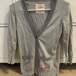 Hollister grey cardigan with hot pink accent color